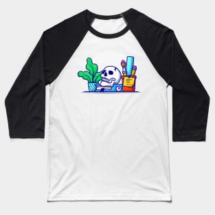 Creative Office Workspace with Skull, Book, and Plant Cartoon Vector Icon Illustration Baseball T-Shirt